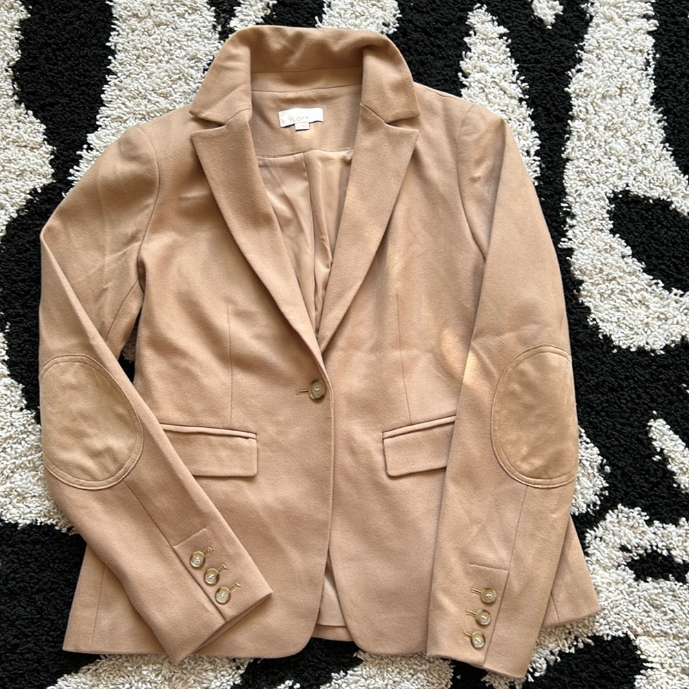 LOFt Blazer Suit Jacket Beige Suede Elbow Patch Size 0